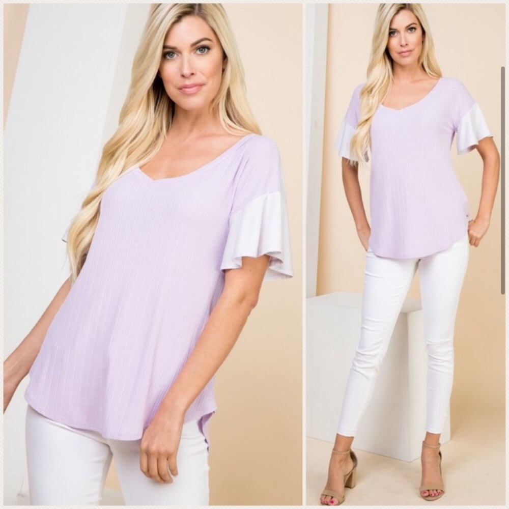 Lilac Blouse with Flouncy Sleeve